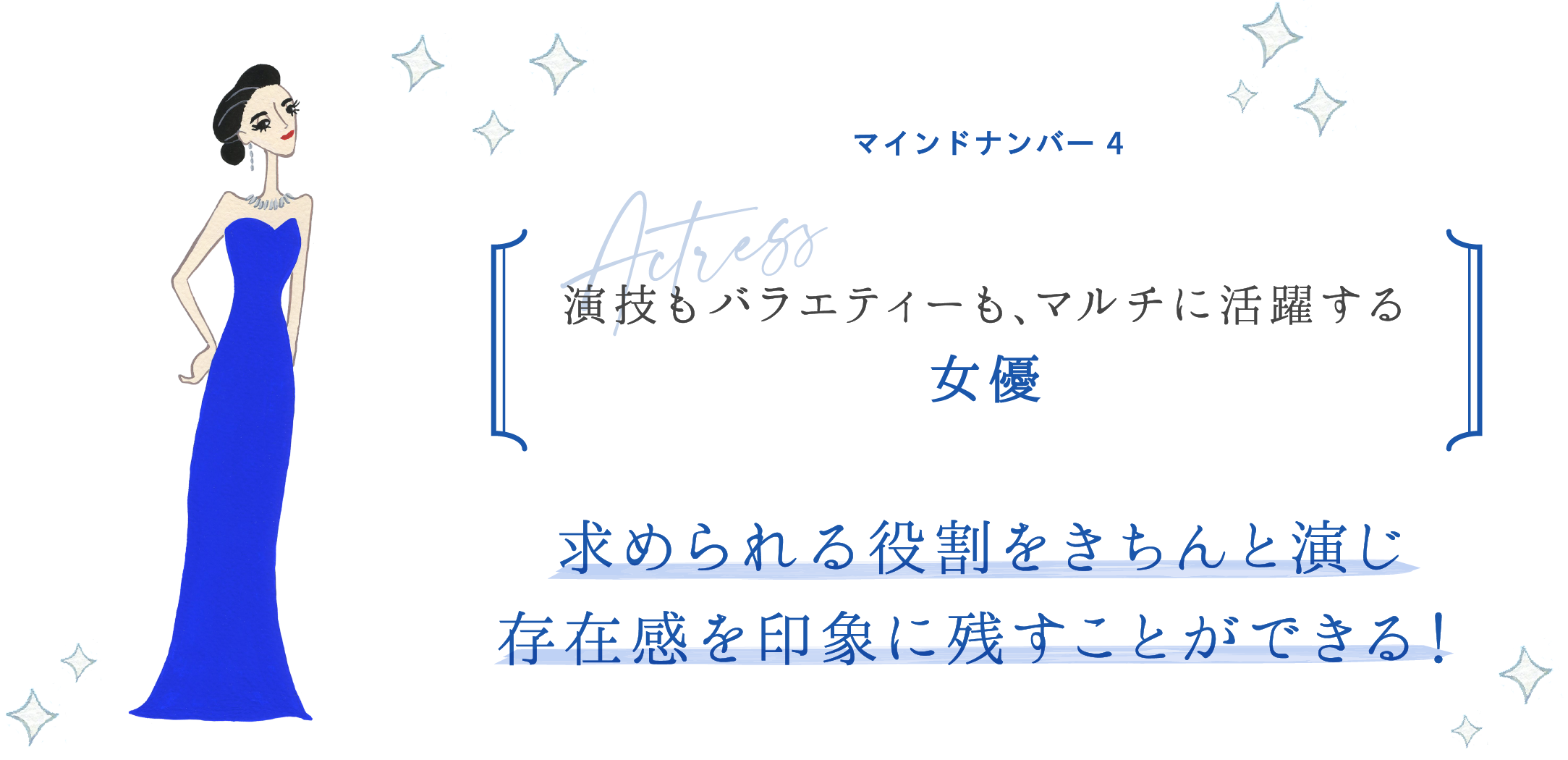 マインドナンバー4 演技もバラエティーも、マルチに活躍する 女優 求められる役割をきちんと演じ存在感を印象に残すことができる！